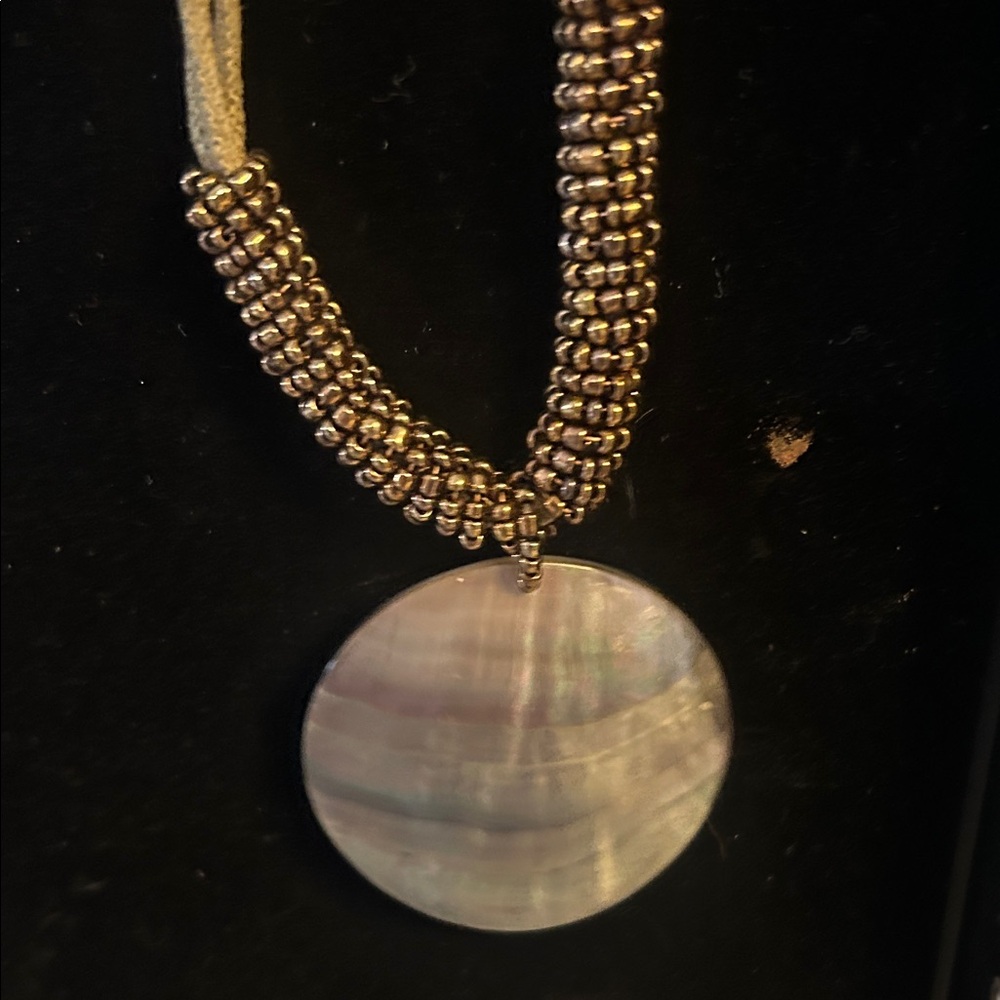 Lia Sophia Gold Beaded Necklace with Silver Pendant